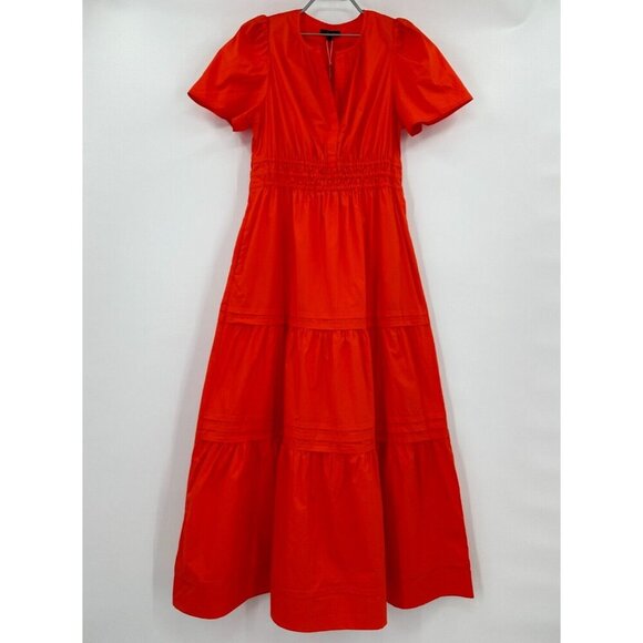 Quince Red Organic Cotton Tiered Maxi Dress sz XS Women's Pockets Poplin Fabric - Picture 1 of 7